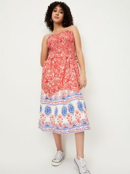 max - Women Red Printed Sleeveless Dress with Belt