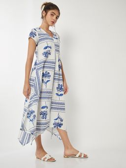 max - Women Off White Floral Half Sleeves Dress