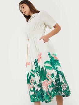 max - Women Off White Floral Half Sleeves Dress
