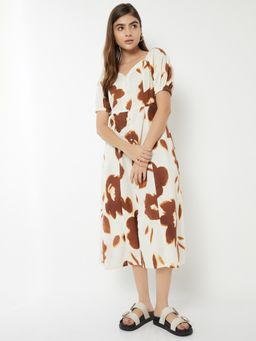 max - Women Off White Printed Half Sleeves Dress