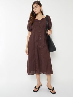 max - Women Brown Solid/Plain Half Sleeves Dress