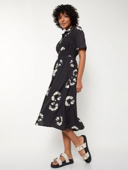max - Women Black Printed Half Sleeves Dress