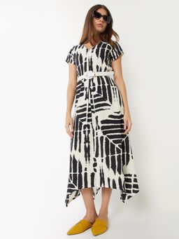 max - Women Off White Printed Half Sleeves Dress