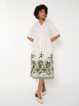 max - Women Off White Printed Half Sleeves Dress