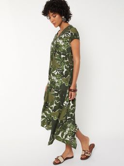 max - Women Green Printed Half Sleeves Dress