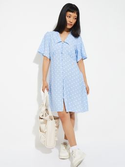 max - Women Blue Printed Half Sleeves Dress