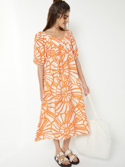 max - Women Off White Printed Half Sleeves Dress