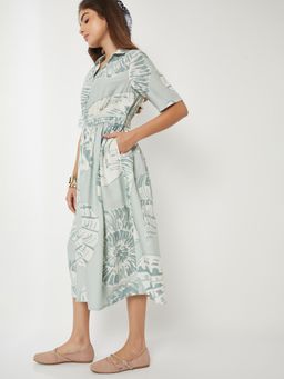 max - Women Blue Printed Half Sleeves Dress