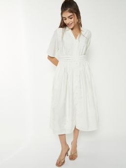 max - Women Off White Solid/Plain Half Sleeves Dress