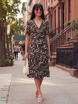 max - Women Brown Printed Half Sleeves Dress