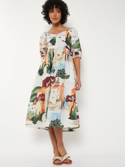 max - Women Multi-Color Printed Three Fourth Sleeves Dress
