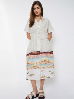 max - Women Off White Printed Half Sleeves Dress