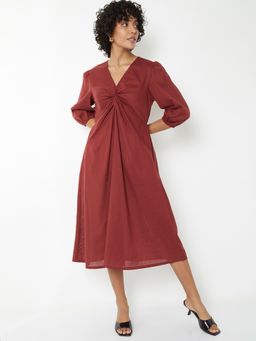 max - Women Purple Solid/Plain Three Fourth Sleeves Dress