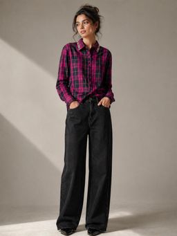 Scoup - Embellished Collar Cotton Check Shirt