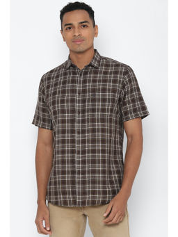 Allen Solly - Men Brown Slim Fit Check Half Sleeves Casual Shirt