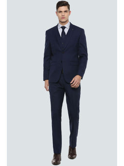 Louis Philippe - Men Navy Blue Slim Fit Check Party Three Piece Suit (Set of 3)