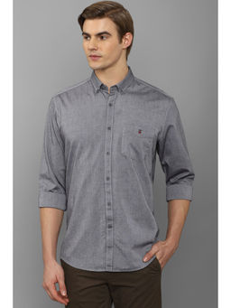 Louis Philippe - Men Grey Slim Fit Solid Full Sleeves Casual Shirt