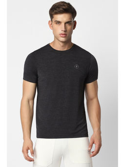 Van Heusen - Men Black Solid Round Neck T-Shirt