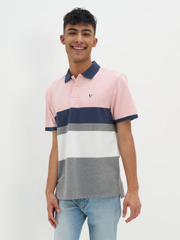 American Eagle - Men Multi-Color Striped Colorblock Polo T-Shirt