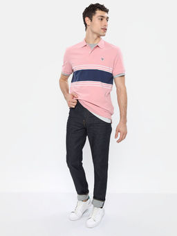 American Eagle - Men Pink Striped Pique Polo T-Shirt