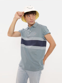 American Eagle - Men Grey Striped Pique Polo T-Shirt