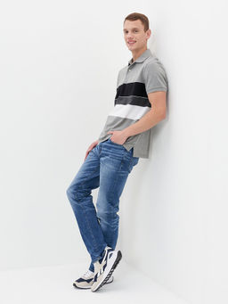 American Eagle - Men Grey Colorblock Pique Polo T-Shirt