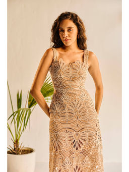Lea Clothing - Women Celia Beige Embroidered Lace Top