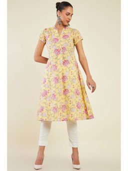 Soch - Womens Yellow Cotton Floral Kurta