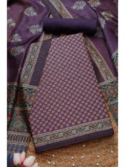 Soch - Women's Purple Chanderi Floral Unstitched Salwar Suit with Dupatta (Set of 3)