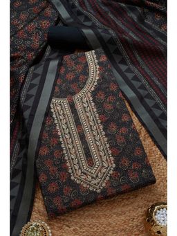 Soch - Women's Black Tussar Floral Unstitched Salwar Suit with Dupatta (Set of 3)