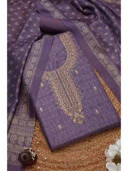 Soch - Women's Lavender Chanderi Embroidered Unstitched Salwar Suit with Dupatta (Set of 3)