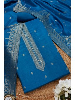 Soch - Women's Blue Silk Blend Zari Woven Unstitched Salwar Suit with Dupatta (Set of 3)