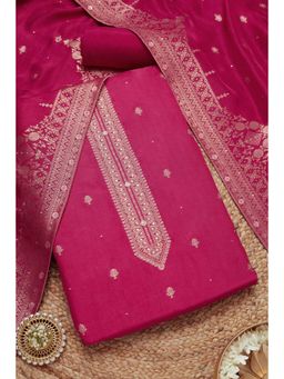 Soch - Women's Fuchsia Silk Blend Zari Woven Unstitched Salwar Suit with Dupatta (Set of 3)