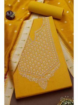 Soch - Women's Mustard Silk Blend Embroidered Unstitched Salwar Suit with Dupatta (Set of 3)