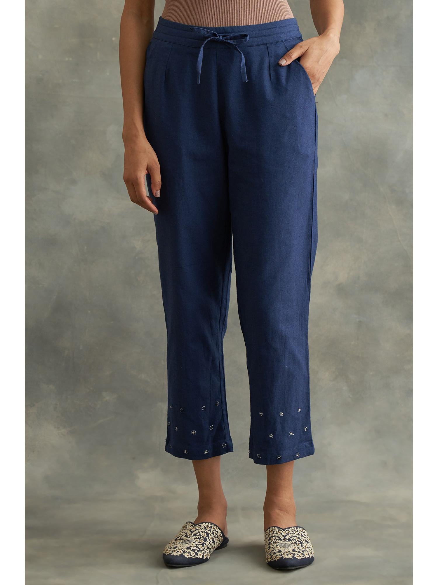 folksong Women's Indigo Solid Straight Pant-picture-21