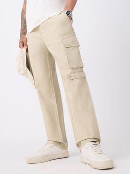 The Souled Store - Cream Cotton Blend Button Fly Cargo Pant