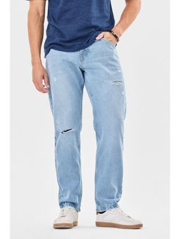 Snitch - Blue Cotton Button Fly Jeans