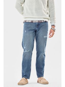 Snitch - Blue Cotton Button Fly Jeans
