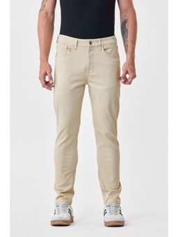 Snitch - Cream Cotton Button Fly Jeans