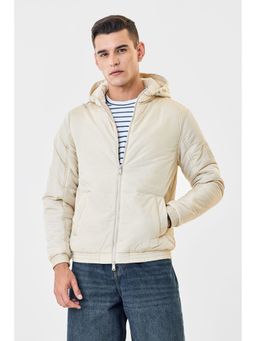 Snitch - Off White Nylon Zipper Puffer Jacket