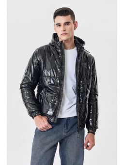 Snitch - Black Polyester Zipper Puffer Jacket