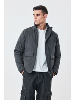 Snitch - Charcoal Polyester Zipper Puffer Jacket