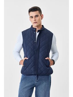 Snitch - Navy Blue Polyester Zipper Puffer Jacket