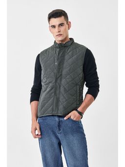 Snitch - Olive Polyester Zipper Puffer Jacket