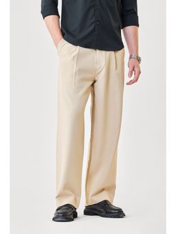 Snitch - Beige Polyester Blend Button Fly Trouser