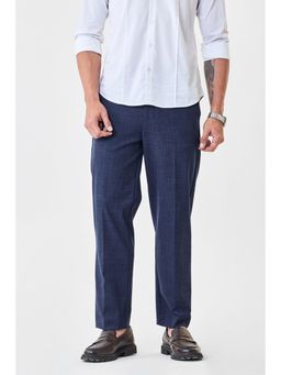Snitch - Navy Blue Polyester Blend Button Fly Trouser