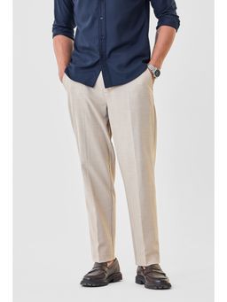 Snitch - Beige Polyester Blend Button Fly Trouser