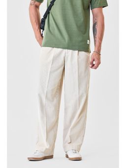Snitch - Cream Cotton Button Fly Trouser