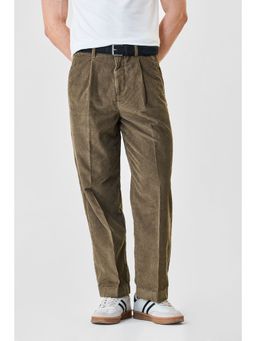 Snitch - Brown Cotton Button Fly Trouser