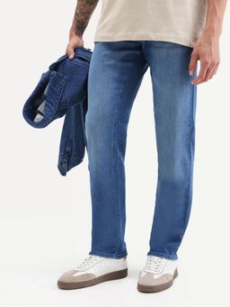 Rare Rabbit - Blue Cotton Blend Button Fly Jeans